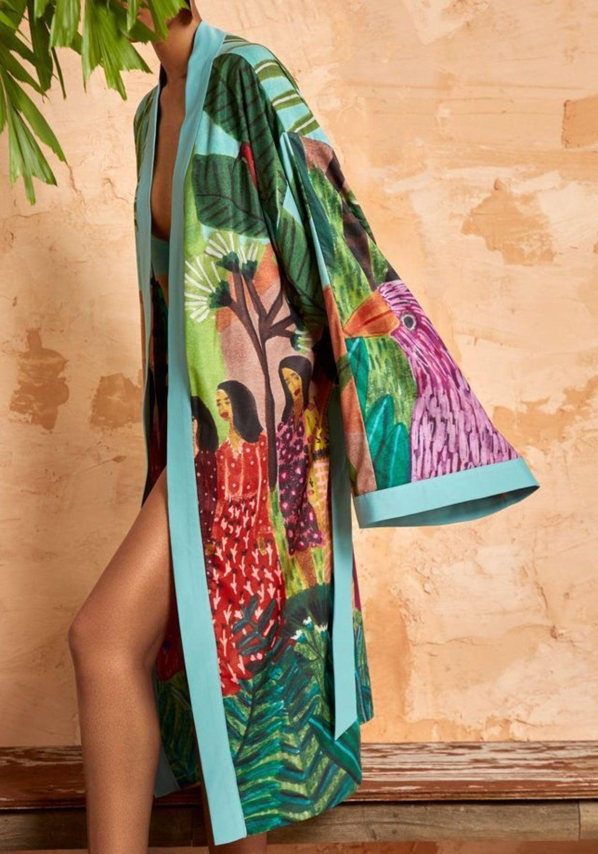 Kimono femme tropical, lien à nouer à la taille