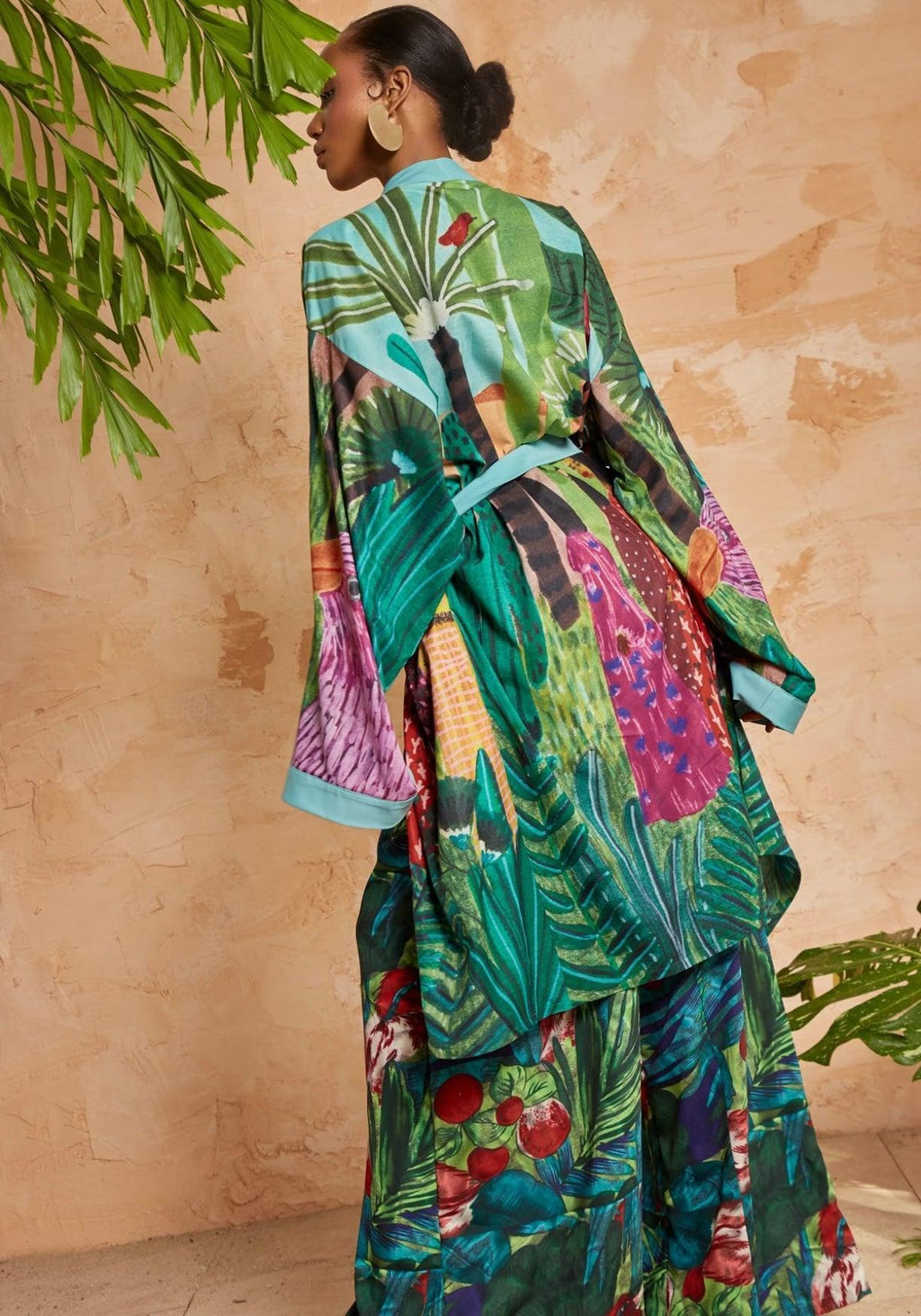 Kimono tropical femme de plage, manches longues