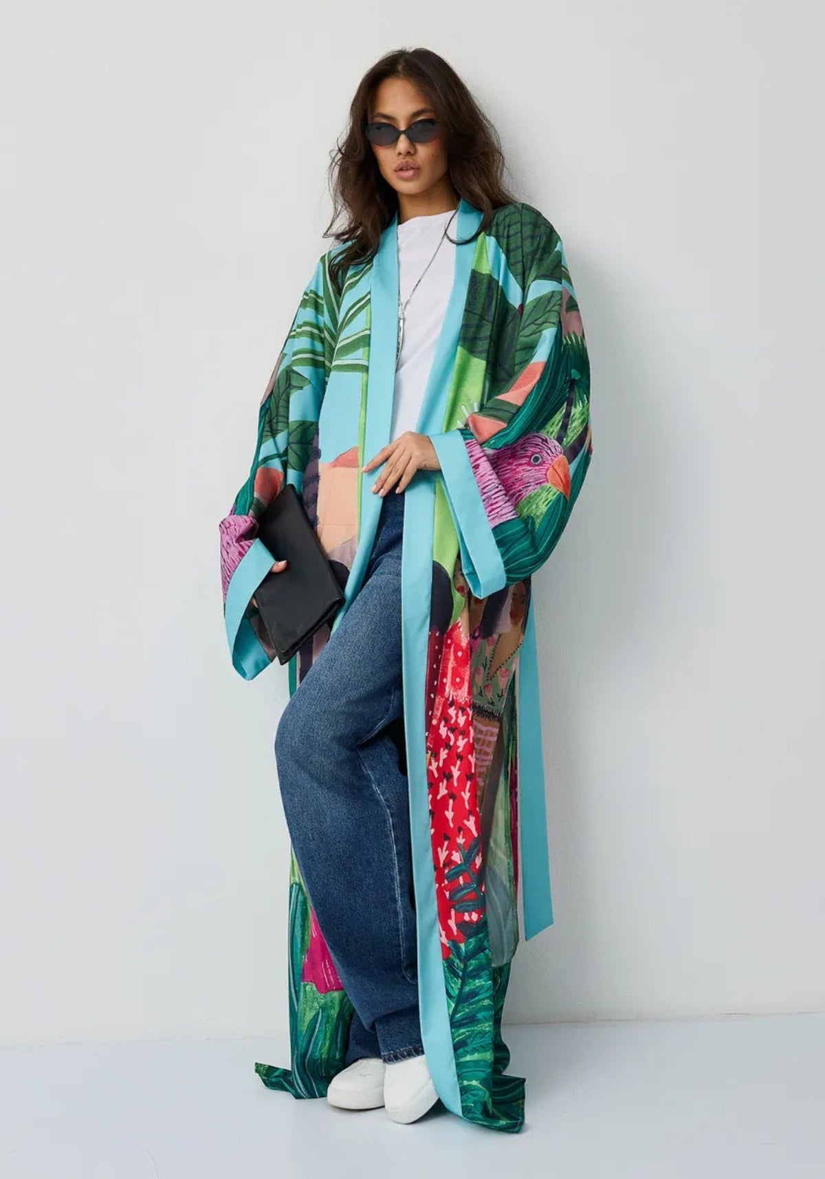 Kimono tropical femme imprimé palmiers, vue de face